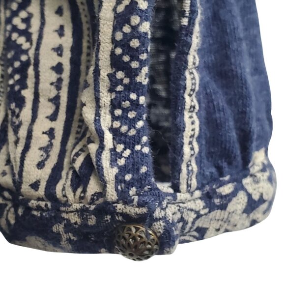 Lucky Brand Women Sz L Shirt Blouse Boho Floral Peasant Tassel Tie Puff Sleeves - Picture 8 of 11